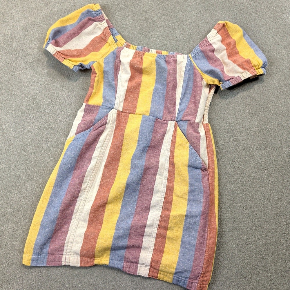 American Eagle Dress Womens Medium Multi Color Stripe Cotton Linen Smocked Mini